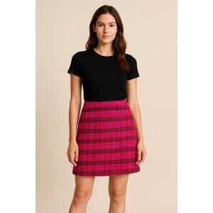 Kate Spade Tweed Mini Skirt Pink Plaid Wool Blend Size 6